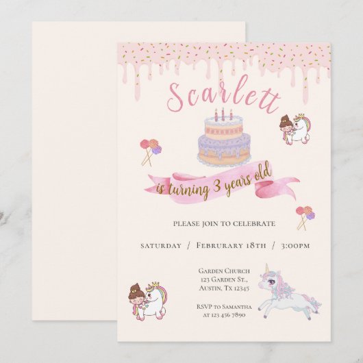 Invitation de Pony pour le 3ème anniversaire (Devant / Derrière)