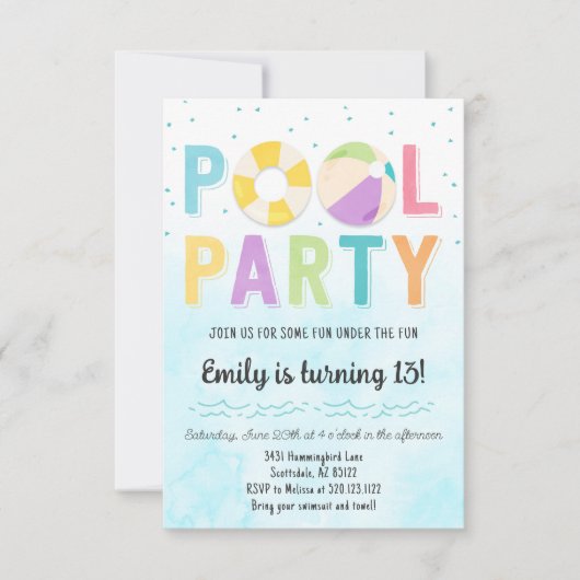 Invitation de Pool Party pour anniversaire et évén (Devant)