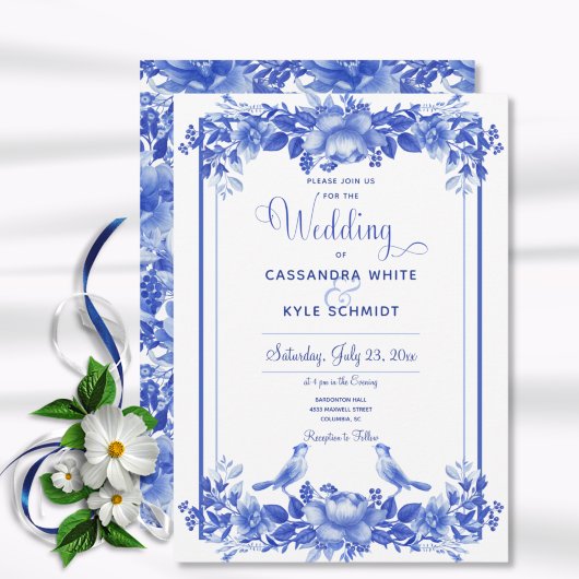 Invitation de porcelaine florale bleu et blanc