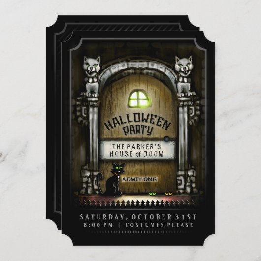 Invitation de porte hantée du parti Halloween (Devant / Derrière)