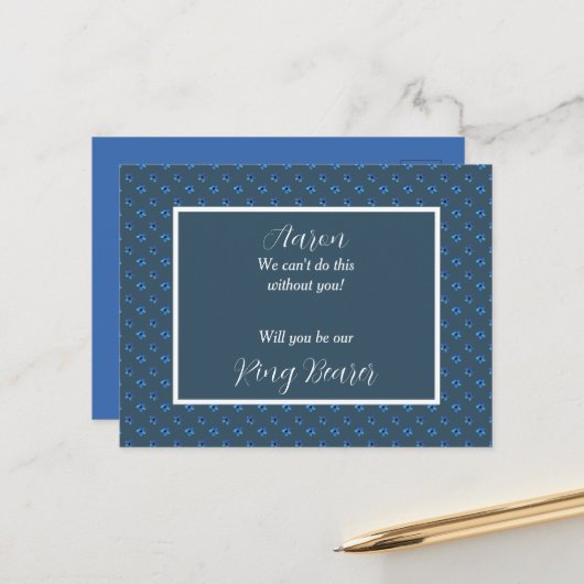 Invitation de porteur de bague en bleu et blanc (Devant/Arrière en situation)