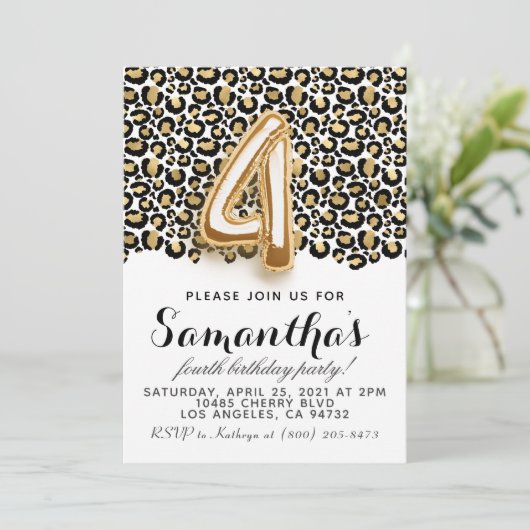 Invitation de Poster de animal Leopard 4e annivers (Debout devant)