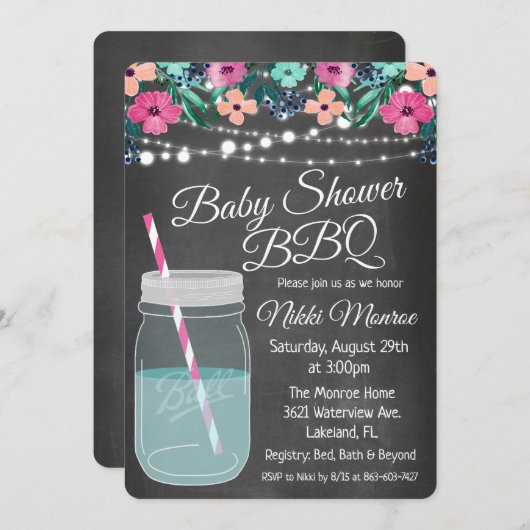 Invitation de pot de maçon de BBQ de baby shower (Devant / Derrière)