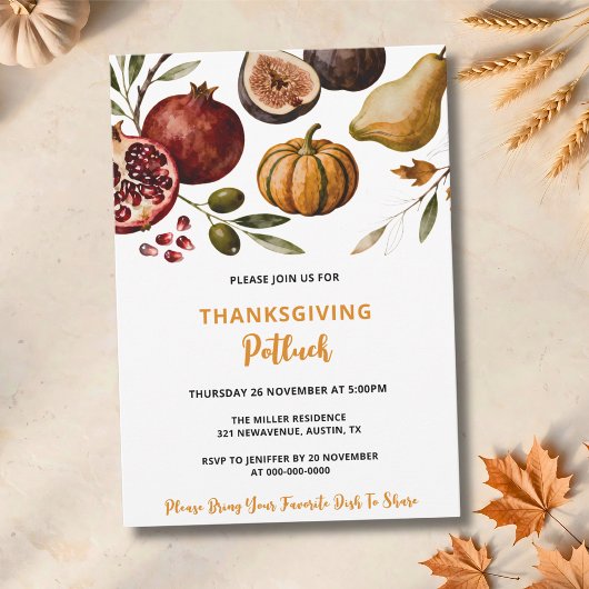 Invitation de potluck de Thanksgiving pour la réco