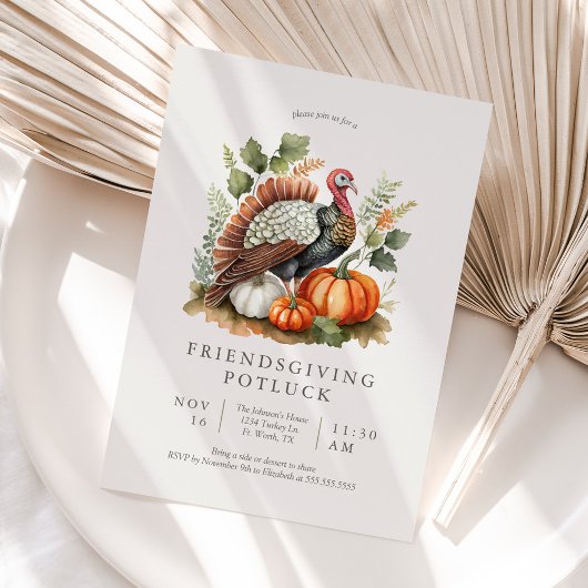 Invitation de Potluck Friendsgiving de dinde vinta
