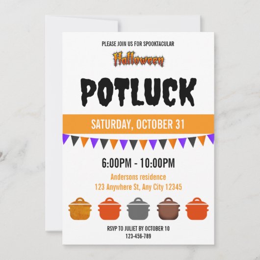 Invitation de Potluck Halloween Spooktacular (Devant)