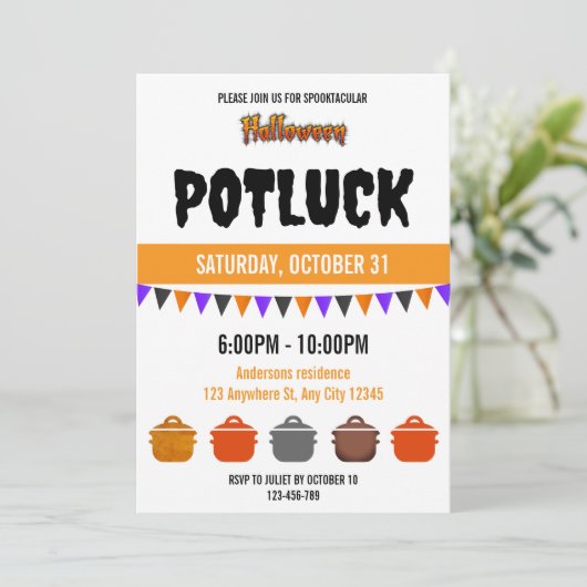 Invitation de Potluck Halloween Spooktacular (Debout devant)
