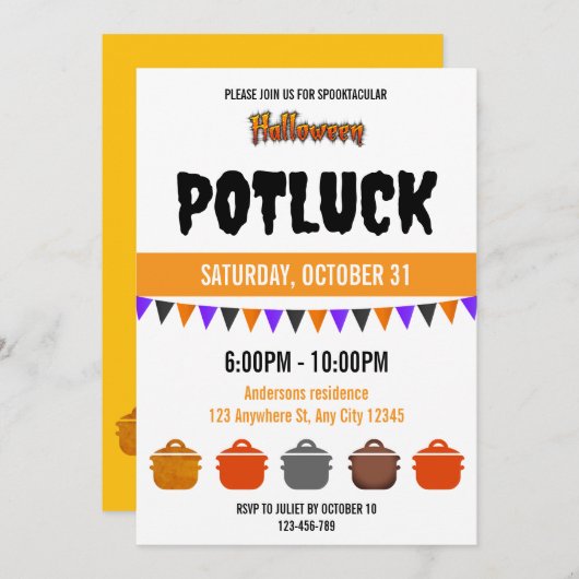 Invitation de Potluck Halloween Spooktacular (Devant / Derrière)