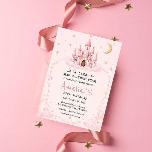 Invitation de premier anniversaire au château rose