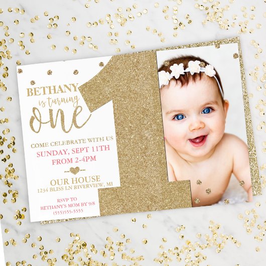 Invitation de premier anniversaire avec faux or et