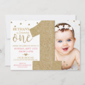 Invitation de premier anniversaire avec faux or et (Devant)