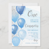 Invitation de premier anniversaire bleu et argent (Devant)