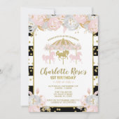 Invitation de premier anniversaire Carousel rose e (Devant)