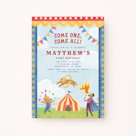 Invitation de premier anniversaire cirque de conte