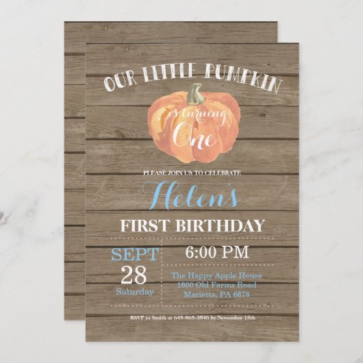 Invitation de premier anniversaire Citrouille Rust (Devant / Derrière)