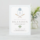 Invitation de premier anniversaire de baseball ble (Debout devant)