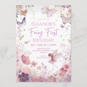 Invitation de premier anniversaire de fée florale (Devant)