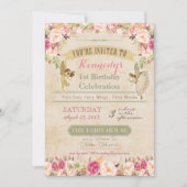 Invitation de premier anniversaire de fée vintage (Devant)