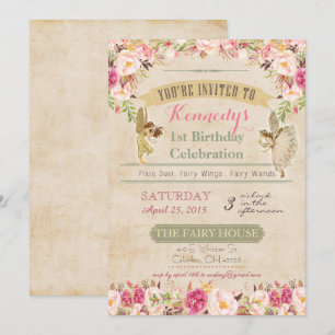 Invitation de premier anniversaire de fée vintage