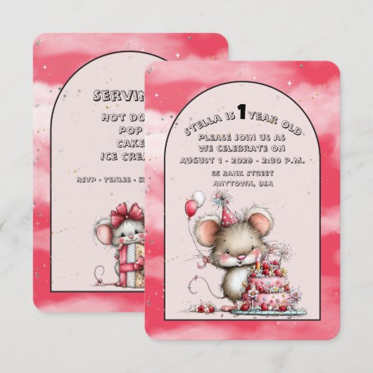 Invitation de premier anniversaire de fille de sou (Devant / Derrière)
