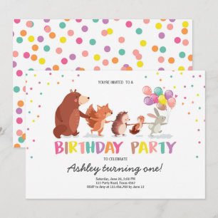 Invitation de premier anniversaire de forêt Animau