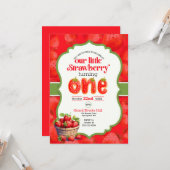 Invitation de premier anniversaire de fraise (Devant/Arrière en situation)