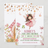 Invitation de premier anniversaire de la fée de fo (Devant / Derrière)