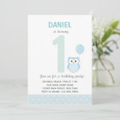 Invitation de premier anniversaire de Owl (bleu) (Debout devant)
