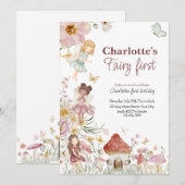 Invitation de premier anniversaire féerique fantai (Devant / Derrière)