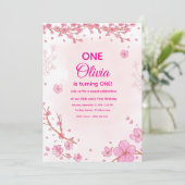 Invitation de premier anniversaire Fleur de cerisi (Debout devant)