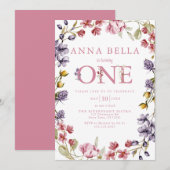 Invitation de premier anniversaire floral (Devant / Derrière)