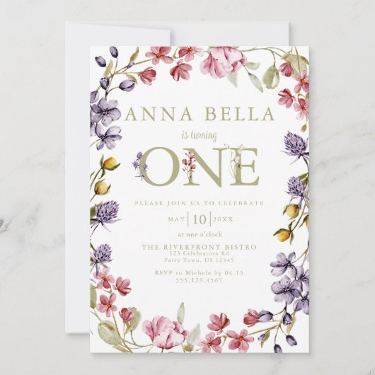 Invitation de premier anniversaire florale (Devant)