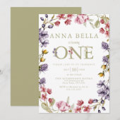 Invitation de premier anniversaire florale (Devant / Derrière)