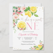 Invitation de premier anniversaire florale aux agr (Devant)