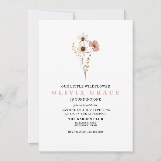 Invitation de premier anniversaire florale de jard (Devant)