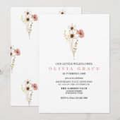 Invitation de premier anniversaire florale de jard (Devant / Derrière)