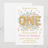 Invitation de premier anniversaire Girl Pink Gold  (Devant / Derrière)