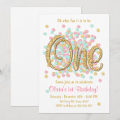 Invitation de premier anniversaire Girl Pink Gold  (Devant / Derrière)