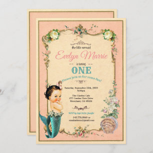 Invitation de premier anniversaire Mermaid rose 1e