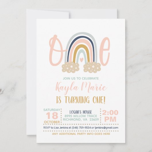 Invitation de premier anniversaire Rainbow moderne (Devant)