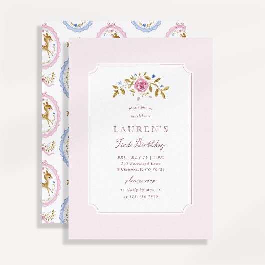 Invitation de premier anniversaire rose faon vinta