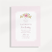 Invitation de premier anniversaire rose faon vinta