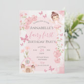 Invitation de premier anniversaire rose fée (Debout devant)