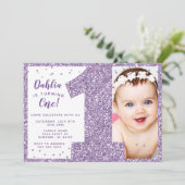 Invitation de premier anniversaire violet, faux br (Debout devant)
