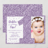 Invitation de premier anniversaire violet, faux br (Devant / Derrière)
