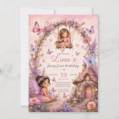 Invitation de première année de fée, forêt rose (Devant)