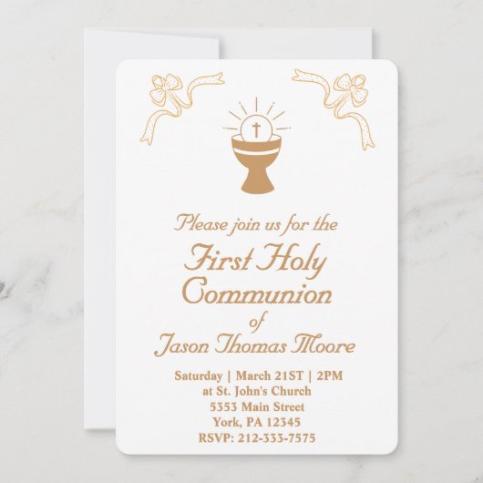 Invitation de première communion au calice d'or (Devant)