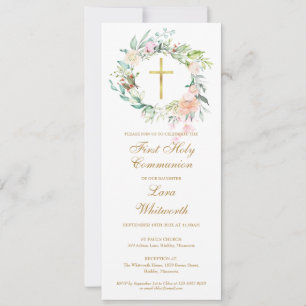 Invitation de première communion avec croix dorée