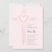 Invitation de Première Communion avec croix et cœu (Devant)