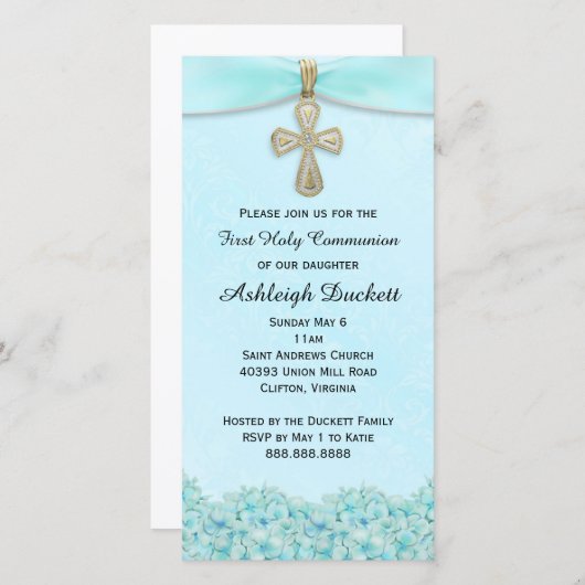 Invitation de première communion bleu clair (Devant / Derrière)